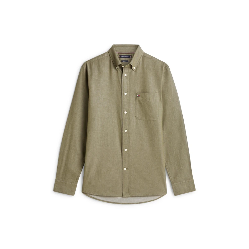 Image of Tommy Hilfiger Mens Bedford Long Sleeve Corduroy Shirt Utility Olive male S