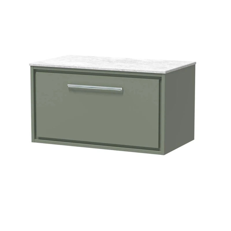Image of Balterley 800mm Wall Hung Single Drawer Vanity with Marble Worktop - Fern Green Green Unisex