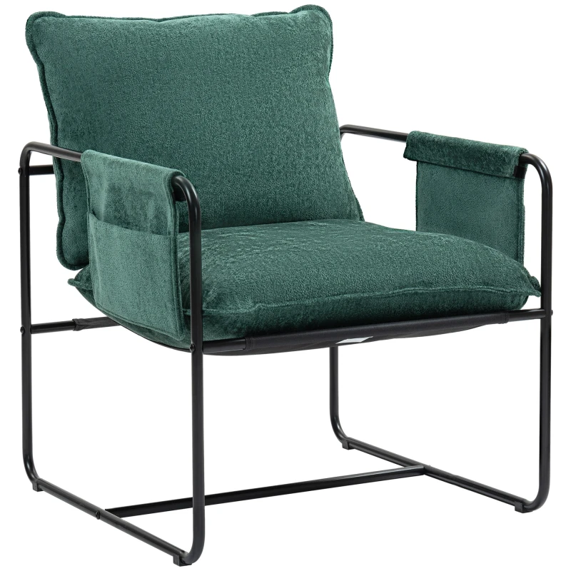 Image of HOMCOM HOMCOM Modern Accent Chair with Side Pockets and Steel Frame for Bedroom in Green Green One Size Unisex 5063603108622