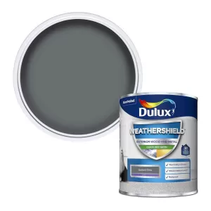 Image of Dulux Weathershield Exterior Quick Dry Gallant Grey Satin Paint 750ml