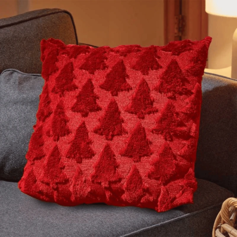Image of 45 x 45cm Soft Fabric Christmas Tree Chair Cushion in Red