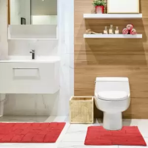 Image of Emma Barclay - Waves Cotton Chenille Bath Mat & Pedestal Mat Set, Red
