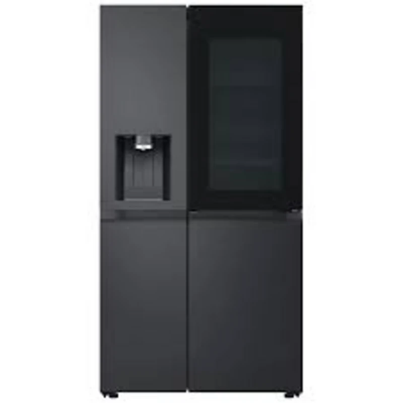 Image of LG InstaView ThinQ GSXE90EVDD WiFi Connected Plumbed Total No Frost American Fridge Freezer - Black Steel - D Rated
