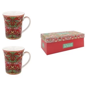 Image of William Morris Strawberry Thief Red Set Of 2 Mugs By Lesser & Pavey