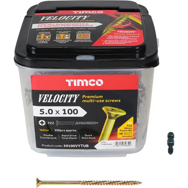 Image of Velocity Premium Countersunk Pozi Wood Screws Handy Tub 50090VYTUB Diameter: 5mm