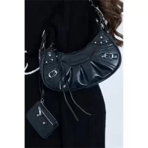 Image of I Saw It First Black Studded Curved Crossbody Bag - Black