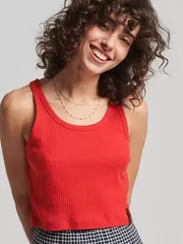 Image of Superdry Vintage Crop Ribbed Vest - Red, Size 14, Women
