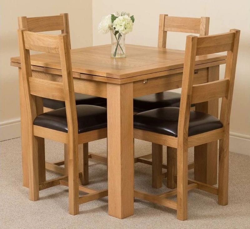 Image of Thats Furniture Richmond 90-150cm Square Oak Extending Dining Table & 4 Lincoln Chairs in Brown Brown Unisex