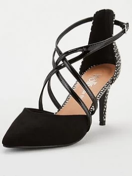 Image of Wallis Wide Fit Cross Strap Court Shoe - Black, Size 4, Women