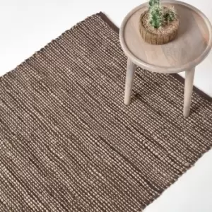 Image of HOMESCAPES Madras Leather Hemp Rug Brown, 66 x 200cm - Brown