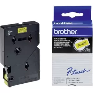 Image of Brother TC-601 Labelling tape Tape colour: Yellow Font colour: Black 12mm 7.7 m