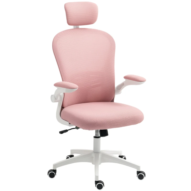 Image of Vinsetto Mesh Chair with Headrest, 4D Lumbar Support, Flip-up Arm, Pink 921-688V70PK