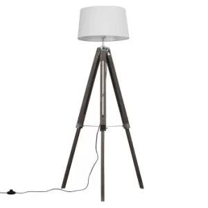Image of Clipper Light Wood Tripod Floor Lamp with White Doretta Shade
