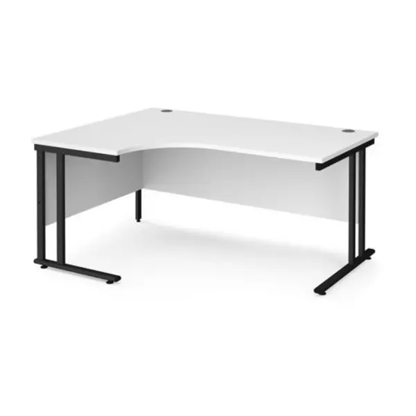 Image of Office Desk Left Hand Corner Desk 1600mm White Top With Black Frame 1200mm Depth Maestro 25 MC16ELKWH