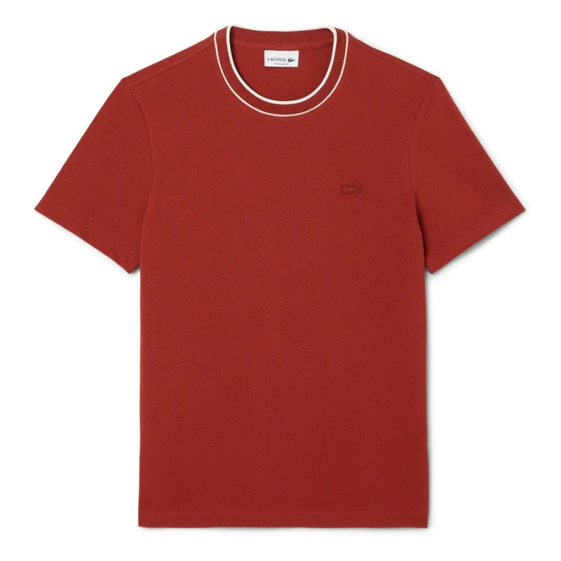 Image of Lacoste Stretch Pique Stripe Collared T-Shirt Red male XS