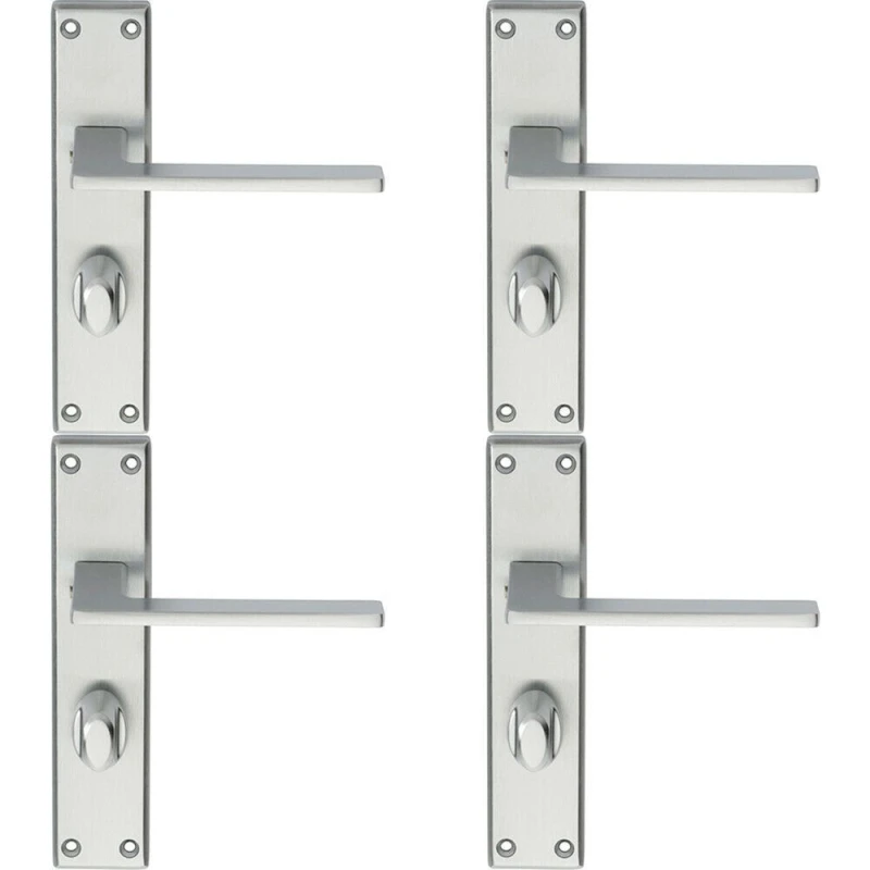 Image of Loops 4x Flat Straight Lever on Bathroom Backplate Handle 180 x 40mm Satin Chrome Multi