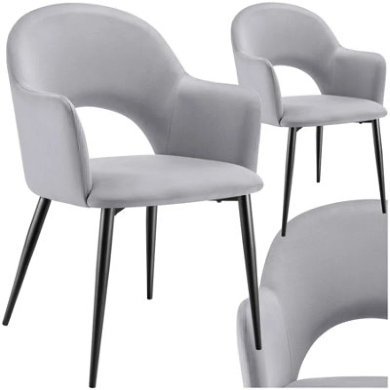Image of Tectake Set Of 2 Dining Chair Sasha- Padded Armchair In Velvet Look, Continuous Backrest - Light Grey