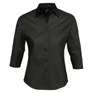 Image of SOLS Womens/Ladies Effect 3/4 Sleeve Fitted Work Shirt (S) (Black)