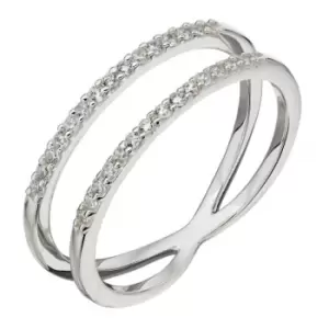 Image of Elements Silver Silver Plate White CZ Double Band Ring R3681C