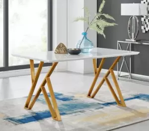 Image of Taranto 160cm 6-Seater Geometric Gold Leg Rectangular Dining Table