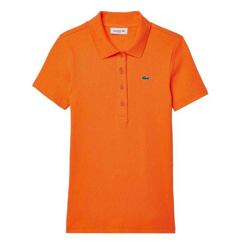 Image of Lacoste Slim-Fit L.12.D Ribbed Cotton Polo Shirt Orange female 10