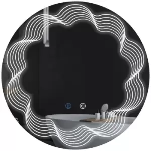 Image of kleankin LED Bathroom Mirror with Lights, Dimming Lighted Bathroom Mirror, Wall Mounted Vanity Mirror with 3 Colour, Smart Touch, Anti-Fog, 60cm