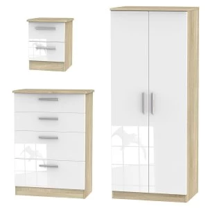 Image of Robert Dyas Kirkhill Wardrobe - Chest of Drawers and Bedside Cabinet Set Pine
