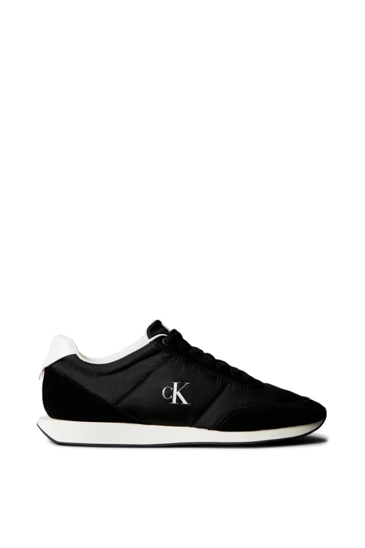 Image of Calvin Klein Mens Retro Runner Ess Mix Mat Black/Bright White in Black Size: 8 Black Male 8