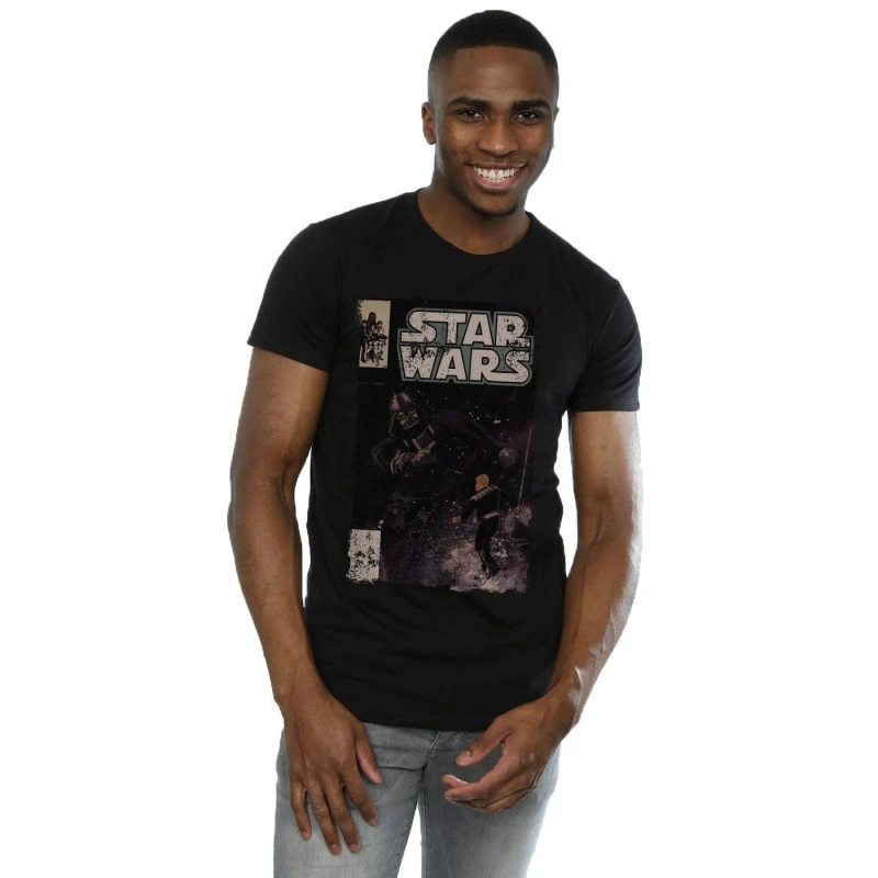 Image of Star Wars Star Wars Men Darth Vader Duel Comic T-Shirt in Black Size: 3X-Large Black XXXL Male 5057245280433