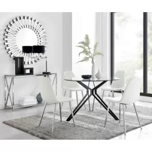 Image of Furniture Box Cascina Dining Table and 4 White Corona Silver Leg Chairs
