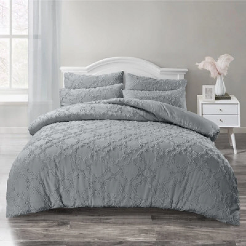 Image of Intimates Elegant Tufted Duvet Cover & Pillowcase Set - Comfortable And Durable Bedding Set, Easy-Care Quilt Cover - Grey