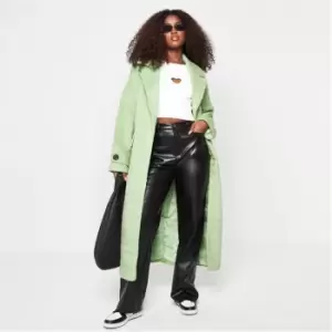 Image of Missguided Belted Longline Formal Coat - Green