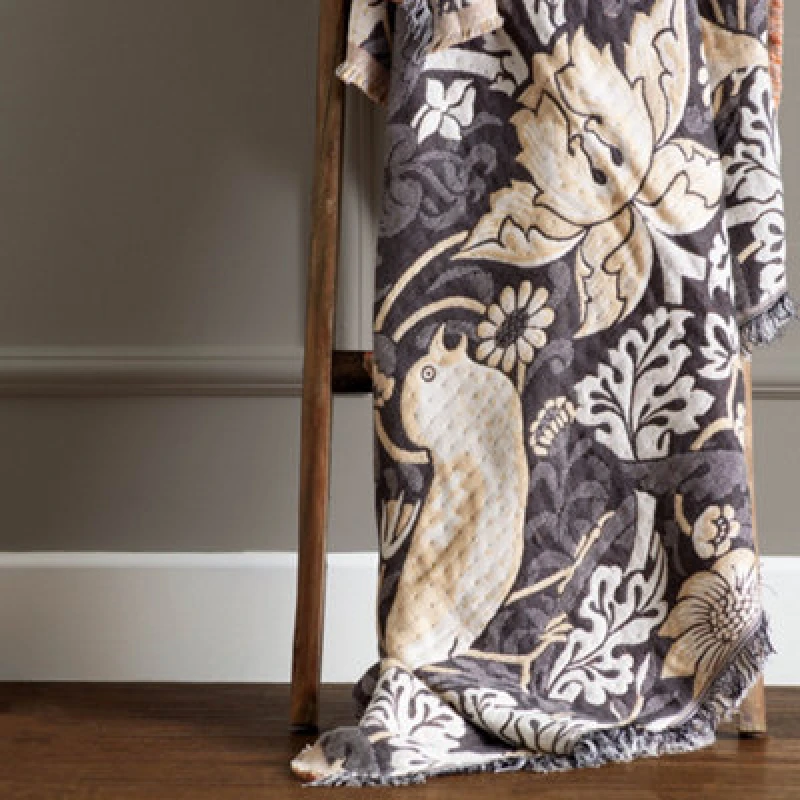 Image of Morris & Co Morris & Co Strawberry Thief Jacquard Throw in Beige Size: 130cm x 170cm Beige 130cm x 170cm Unisex 5025532811646