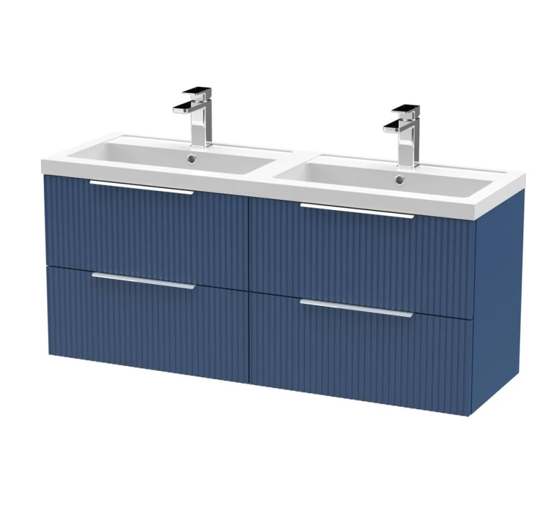 Image of Balterley Fluted Wall Hung 4 Drawer Vanity Basin Unit & Basin 1200mm, Satin Blue Blue Unisex