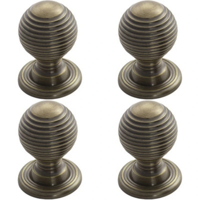 Image of Loops 4x Textured Reeded Ball Cupboard Door Knob 23mm Dia Florentine Bronze Handle Multi unisex