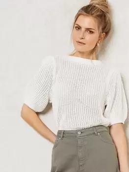 Image of Mint Velvet Mint Velvet Cotton Stitch Tee, Stone Size XL Women