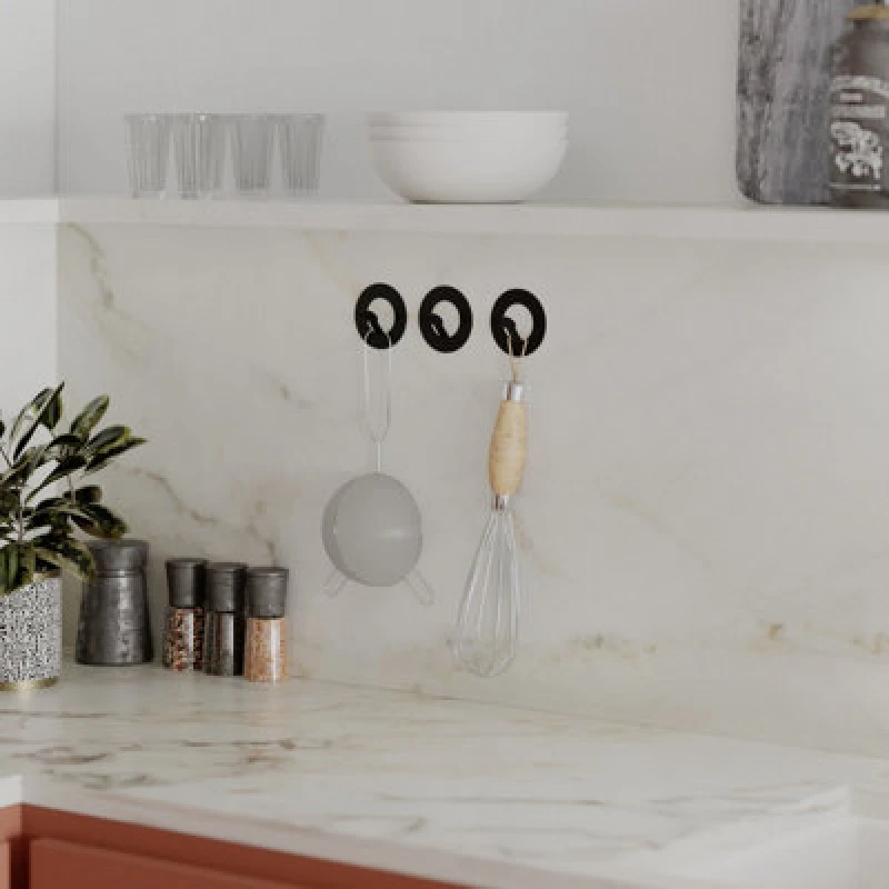Image of Decortie Modern Kaly Unique Metal Round Triple Matte Black Hooks For Hanging, Set Of-3 Hooks Kitchen, Waterproof, Stainless Steel