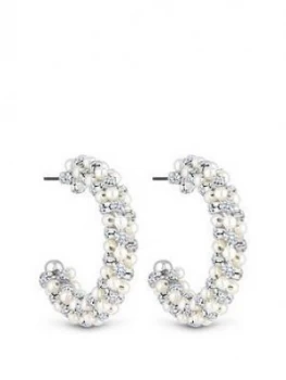 Image of Mood Mood Silver Plated Cream Pearl Crystal Bead Hoop Earring