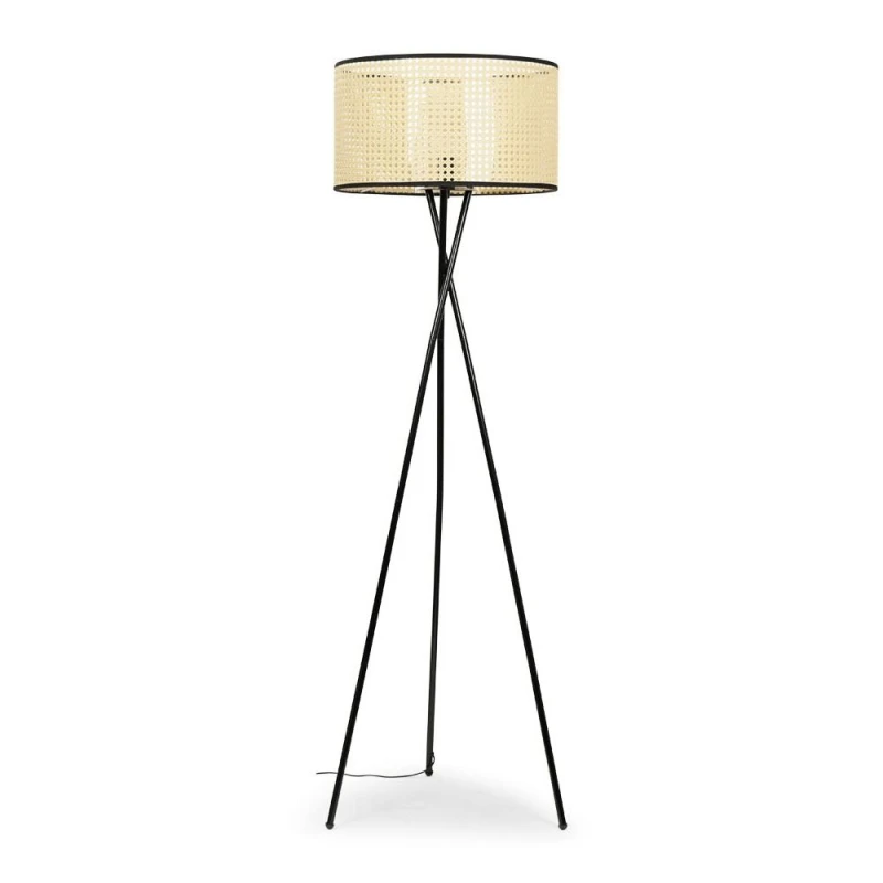 Image of ValueLights ValueLights Camden Black Tripod Floor Lamp with Cane with Black Trim Shade & Bulb in Natural Natural One Size Unisex 5059406037764
