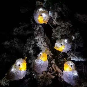 Image of 5 Acrylic Indoor Outdoor Robin Christmas Lights with 30 Ice White LEDs