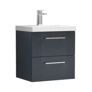 Image of Deco Satin Anthracite 500mm Wall Hung 2 Drawer Vanity Unit with 50mm Profile Basin - DPF1492D - Satin Anthracite - Nuie