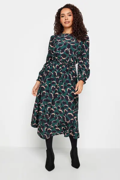 Image of M&Co Abstract Print Smock Dress Green