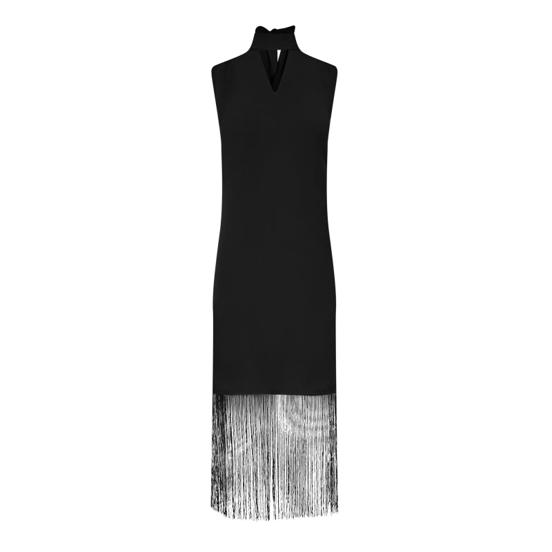 Image of Biba Biba Fringe Hem Dress - Black 8