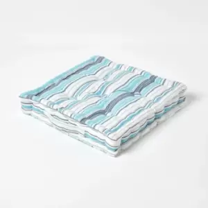 Image of Cotton New England Stripes- Floor Cushion, 40 x 40cm - Blue - Homescapes