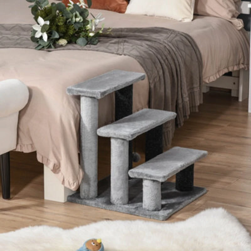 Image of PawHut Pawhut - Pet Stairs with Scratching Posts, Platforms, Toy Ball 3-step 5056725575571