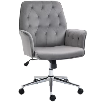 Image of Vinsetto Velvet-Feel Fabric Office Swivel Chair Mid Back Computer Desk Chair with Adjustable Seat, Arm - Deep Grey