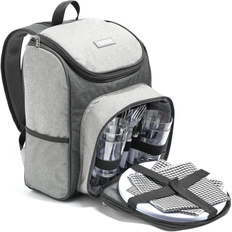 Image of VonShef 4 Person Weatherproof Grey Picnic Backpack Grey unisex