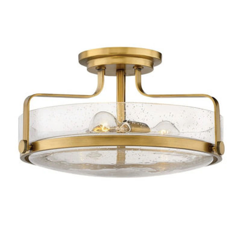 Image of Harper 3 Light Flush Ceiling Light, Heritage Brass