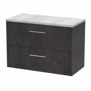 Image of Hudson Reed Juno Wall Hung 2-Drawer Vanity Unit with Bellato Grey Worktop 800mm Wide - Metallic Slate