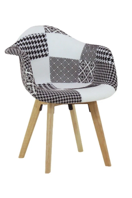 Image of Life Interiors Life Interiors Single Patchwork Fabric Dining Chair with Wooden Legs, Modern Accent Chair Multi One Size Unisex 5060547010691